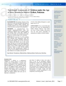 Nutritional Assessment of Children under the Age of Sixty Months in District Sialkot, Pakistan